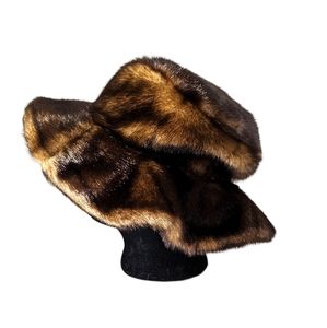 Pamela McCoy Faux Mink Fur Floppy Bucket Luxe Glam Winter Hat